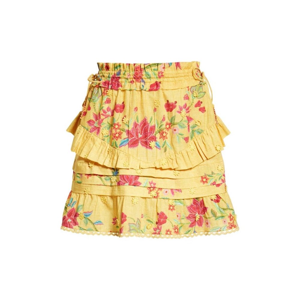 🆕 FARM RIO Flower Dream Tiered Cotton Mini Skirt Yellow Small - Picture 7 of 11